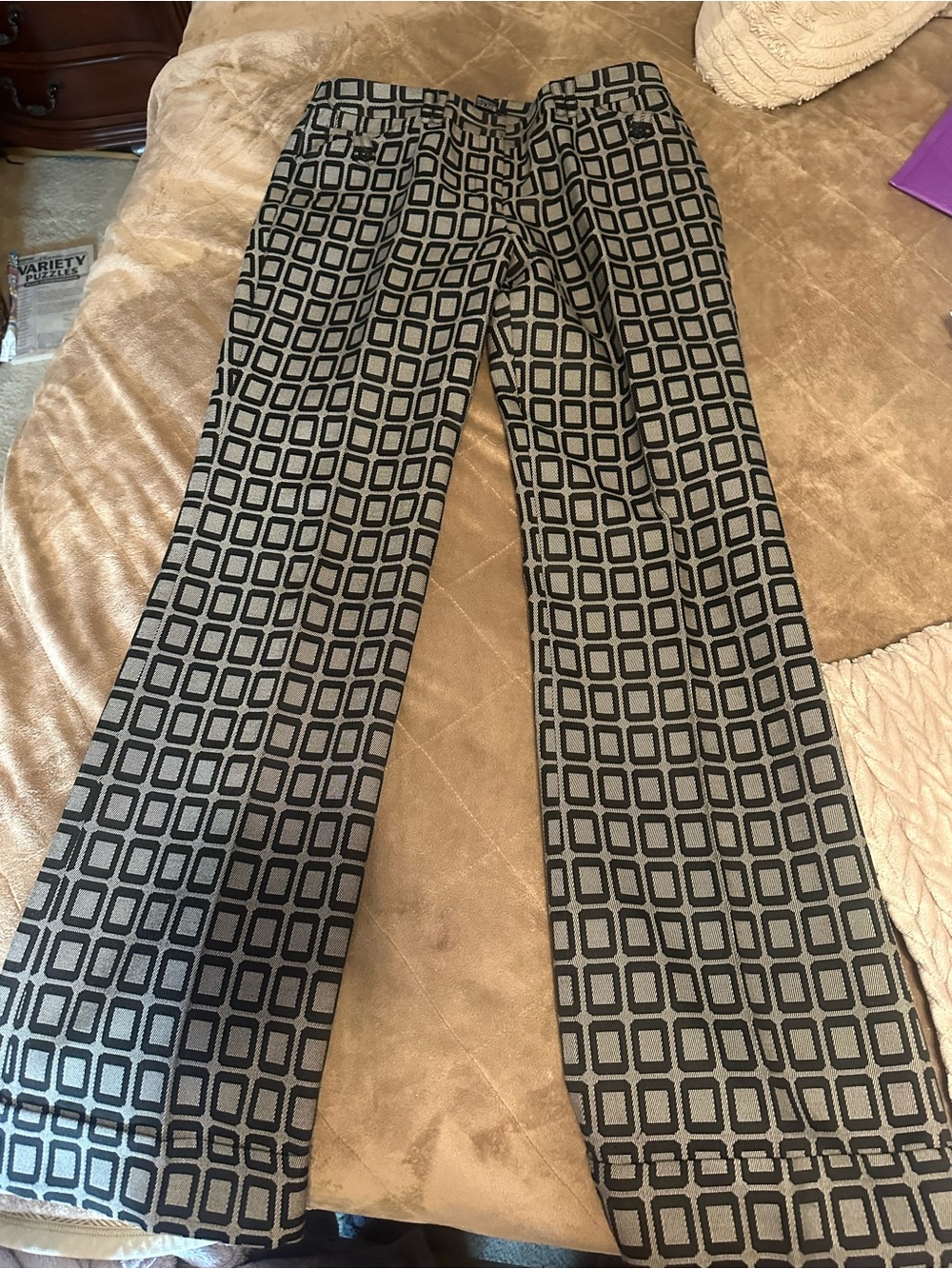 Etcetera Black & Gray Geometric Boot-Cut Pants